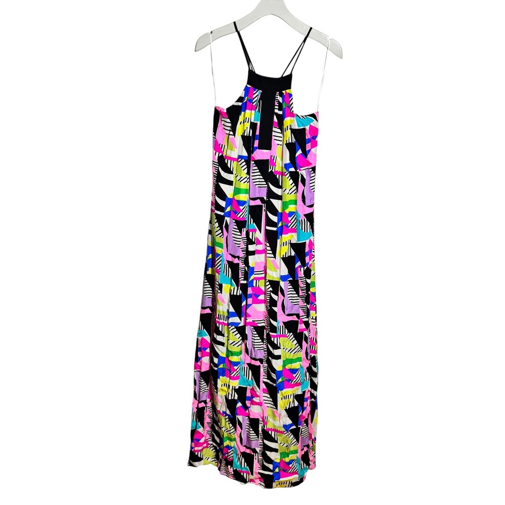 Alice + Trixie Silk Maxi Dress XS Geo Resort Abstract Halter Neck Multi-Color